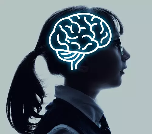 child with brain graphic overlay